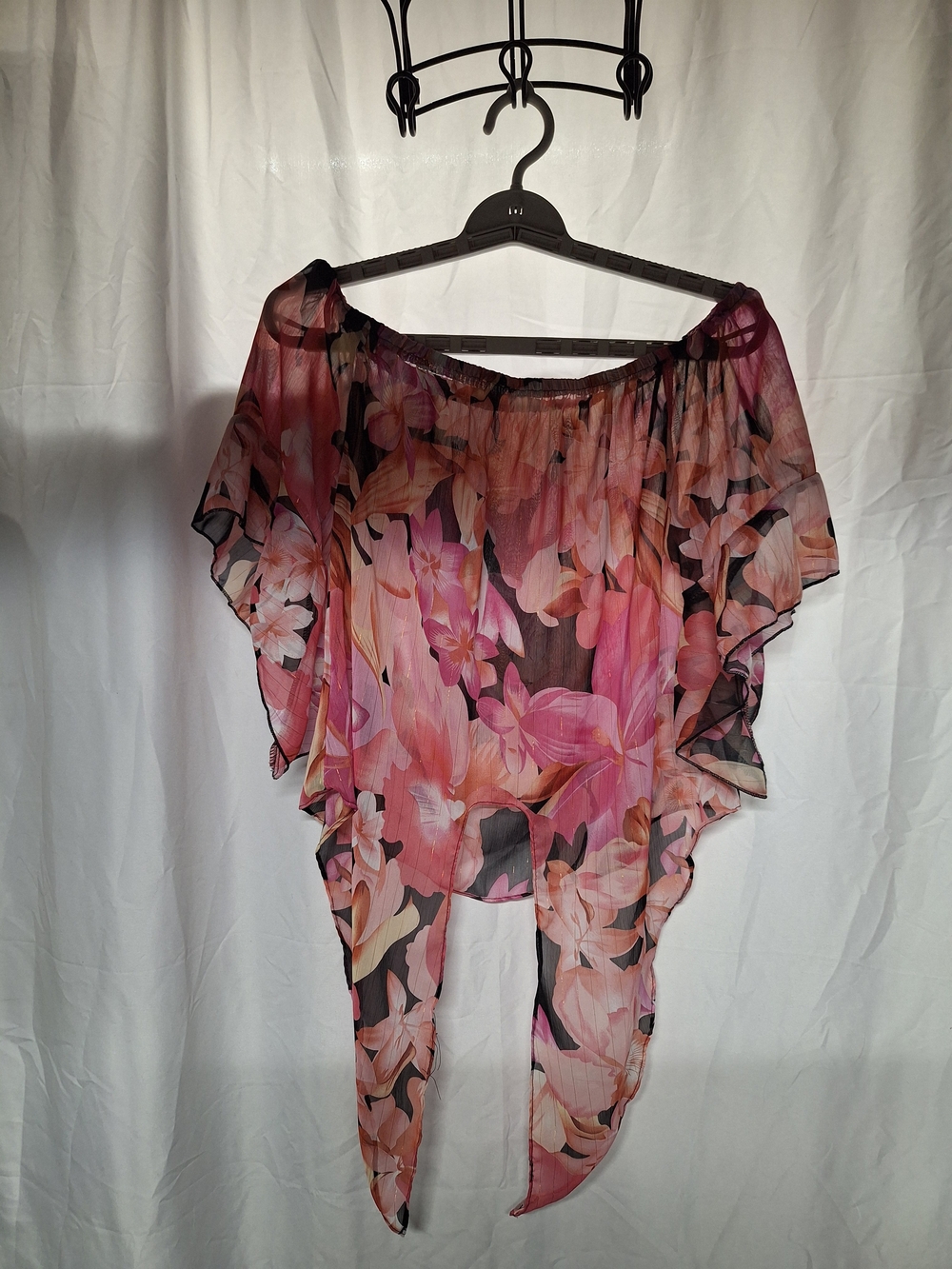 SHEIN Pink Floral Off-Shoulder Sheer Blouse